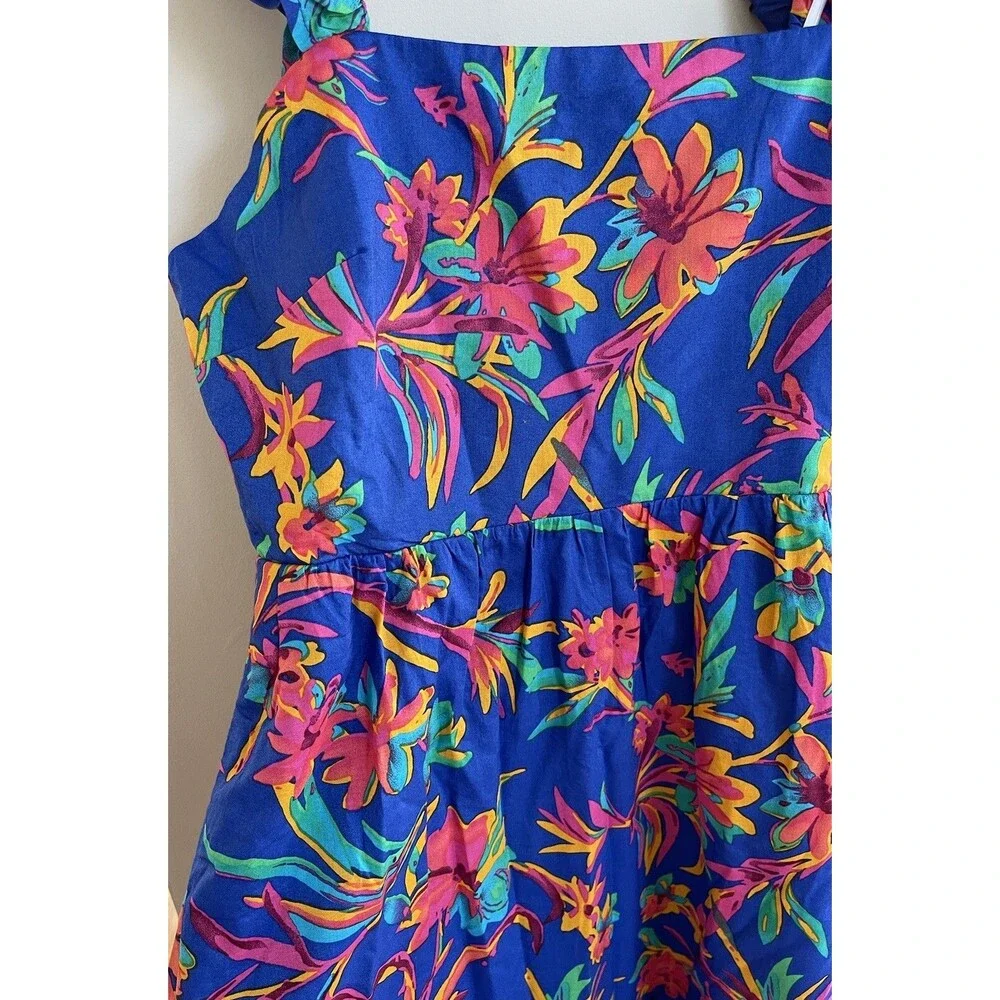 J Crew Women Midi Dress Blue Floral Cotton Preppy Boho Vacay Resort Size 4 NWT